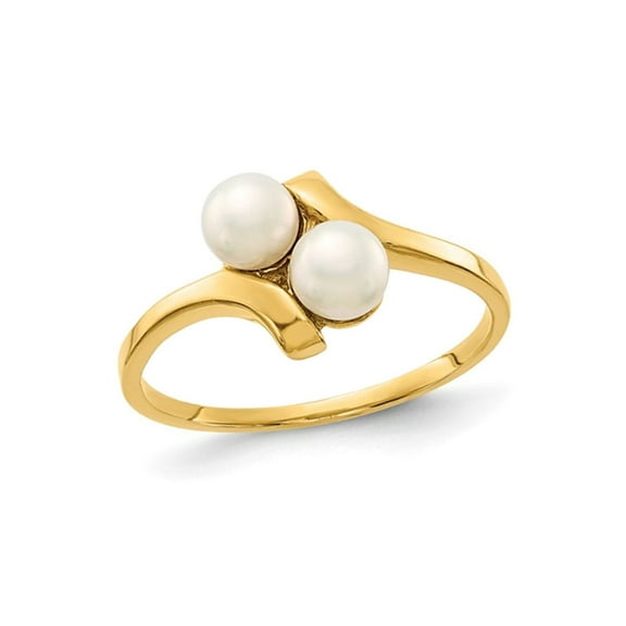 14K Yellow Gold Freshwater Cultured Button 2-Pearl Ring (SIZE 7)