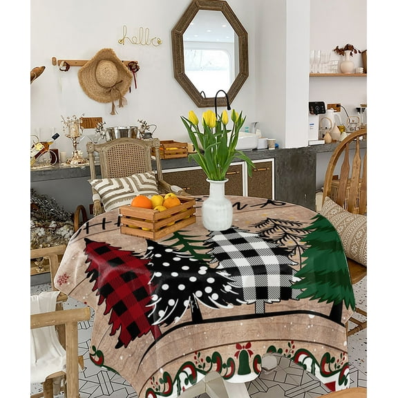 Xmas Tree, Tablecloth Square Table Cloth 60x60 , Waterproof Tablecloth Outdoor Table Cloth, Christmas Farmhouse Snowflake Dot Plaid Berry Washable Table Cover for Kitchen Dining Party
