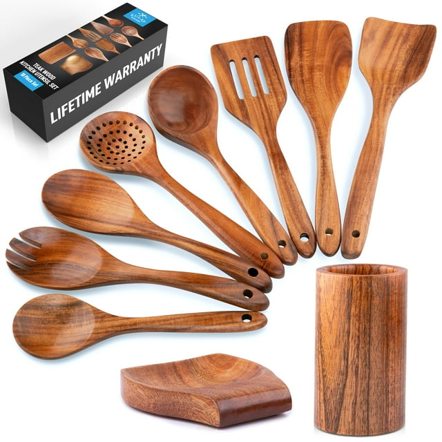 Juego de utensilios de madera Zulay Kitchen, madera de teca, 10 piezas