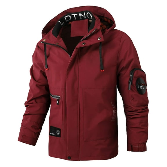 Mens Winter Jackets Thermal Waterproof Windproof Jacket Hooded Winter Snow Coat with Multiple Pockets Lightweight Solid Color Relaxed Fit Mens Jacket with Hood