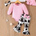 thumbnail image 2 of masbird Newborn Baby Girl Clothes Infant Rib Frill Long Sleeve Romper Flared Pants Headband 3pcs Fall Winter Outfits,Pink,1-3 M, 2 of 7