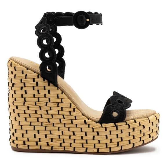 YDN Women Open Toe Wedge High Heels Ankle Buckle Strap Platform Sandals Summer Vacation Beach Shoes Size 7 Black