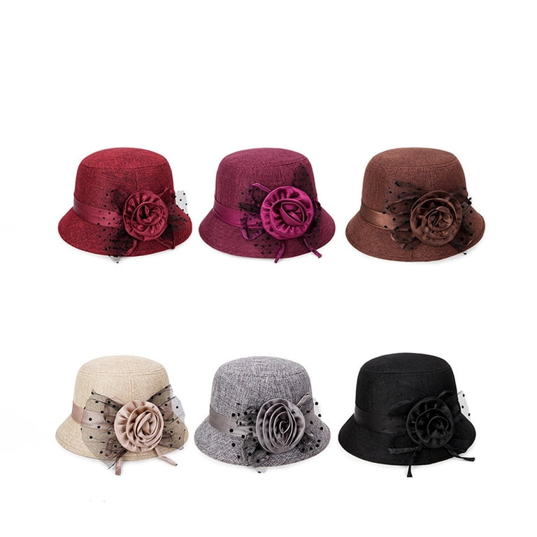 Vintage Wool Felt Bucket Hat with Flowers for Weddings & Special Occasions Women Vintage Wool Felt Flowers Bucket Cloche Bowler Hat  main image 3