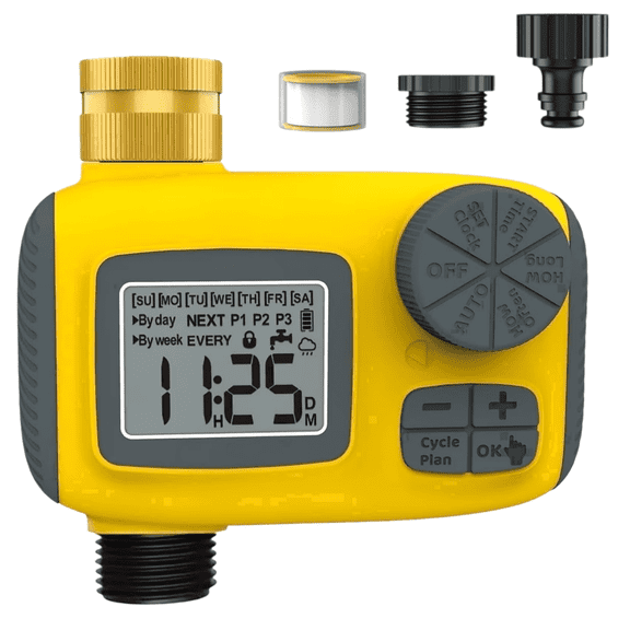 Brass Hose Water Timer, Programmable Sprinkler Timer with Rain Delay/Automatic/Manual, Drip Irrigation System for Outdoor Garden, Lawn, 1 Outlet