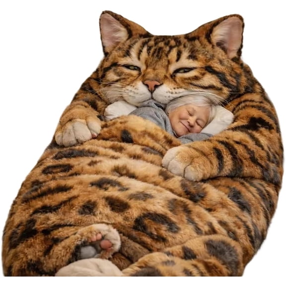 XIBUFE Giant Fluffy Cat Sleeping Bag for Adults - Soft Plush Cat Shaped Sleeping Bag for Human, Cozy & Warm Envelope Style Blanket Animal Shaped Sleep Bags for Home Camping Travel