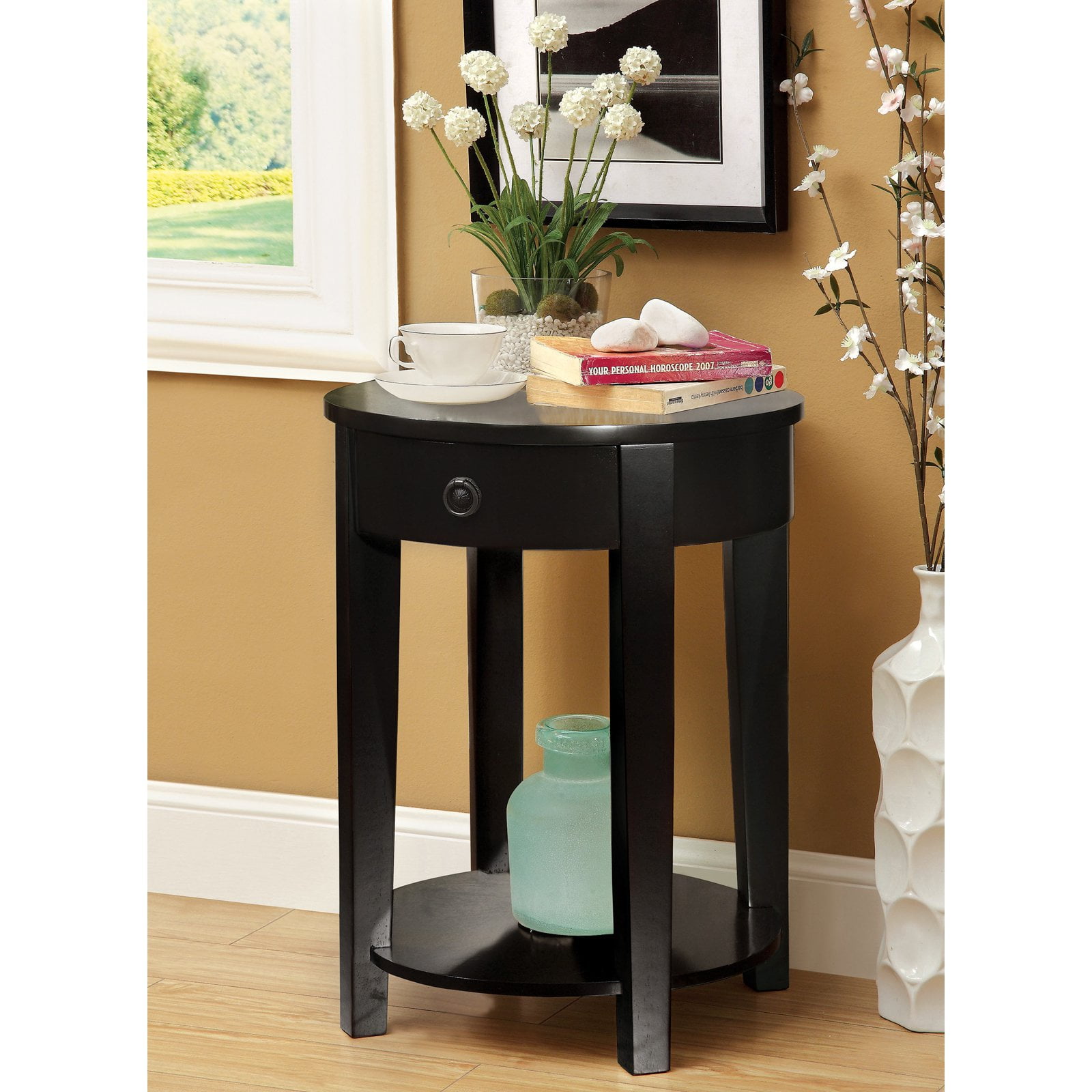 Furniture Of America Round Side Accent Table With Storage Drawer Furniture Of America Round Side Accent Table With Storage Drawer