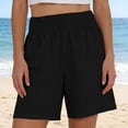 thumbnail image 5 of Linen Shorts Women Elastic Smocked Waist Patch Pocket Breathable Summer Casual Bottoms Black XL, 5 of 6