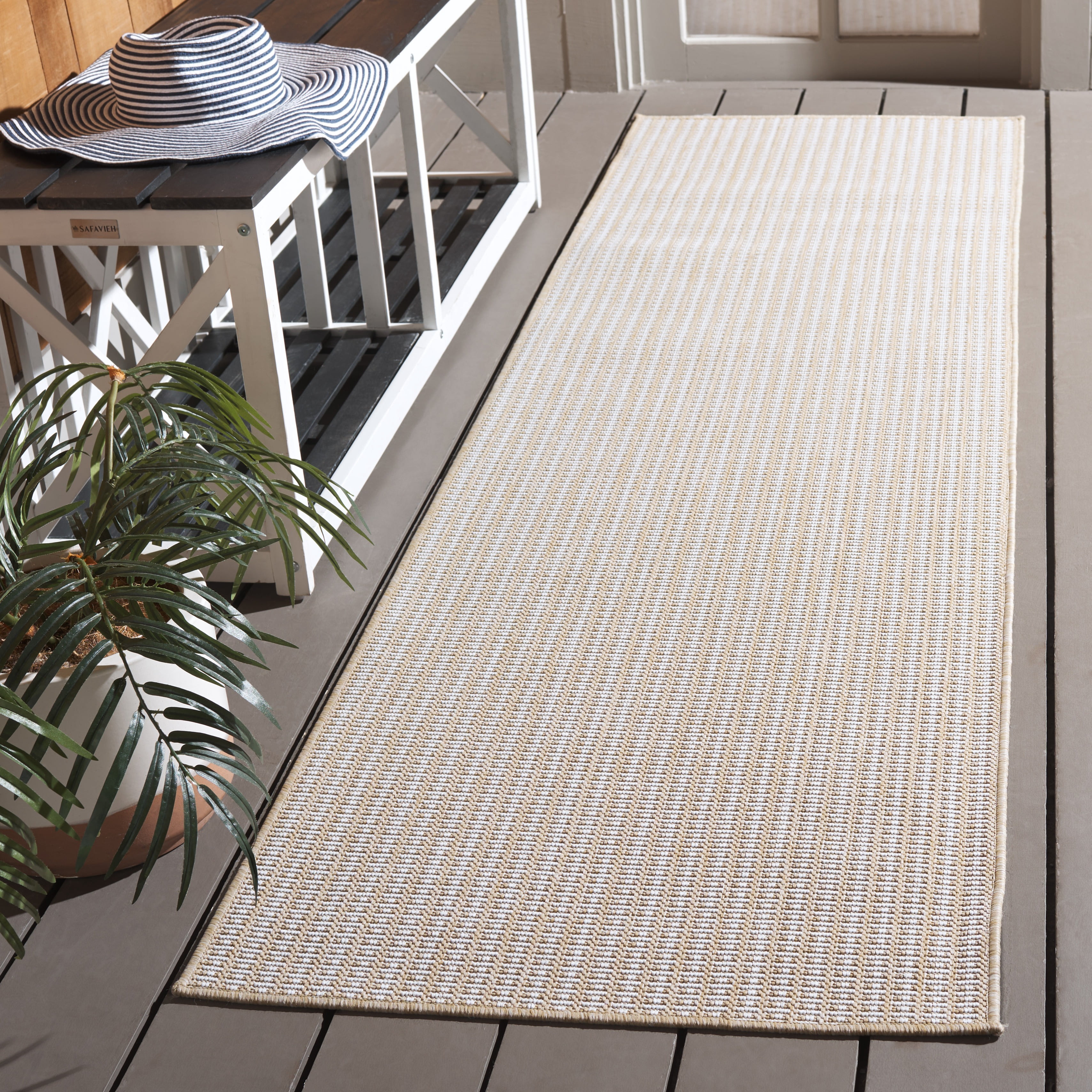 SAFAVIEH Terrace Eadaoin Geometric Indoor/Outdoor Runner Rug, Beige/Ivory, 2'3" x 8'