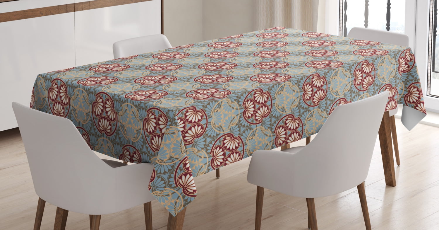 Japanese Tablecloth, Oriental Flower Pattern with Asian Traditional