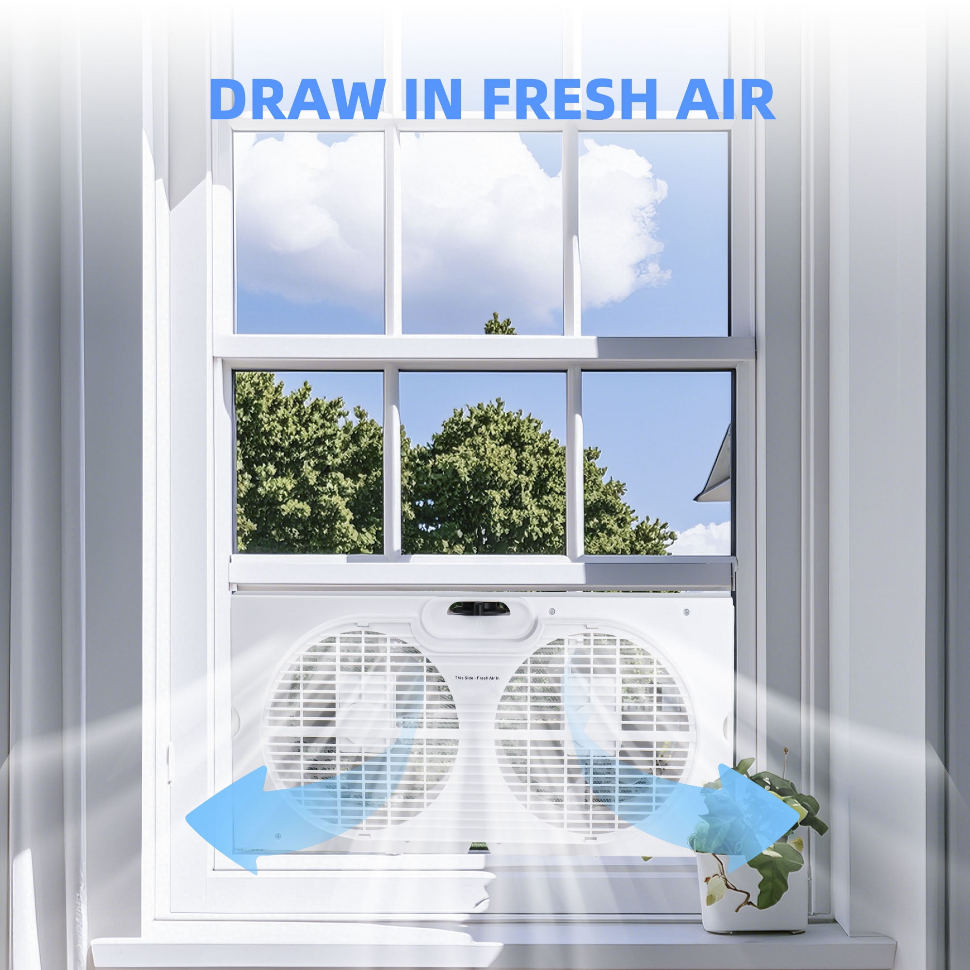 9" Dual Window Fan for Window Screen with 2 Speed Settings, Twin Window Fan with Manual Controls and Removable Legs, Horizontal Cooling Fan for Window