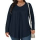 thumbnail image 2 of Top Henley,Blusa informal de manga larga para mujer, talla grande, cuello redondo, tejido de poliéster, ideal para el hogar, sopatenor, 2 of 8