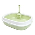 thumbnail image 3 of Caja de arena para gatos, bandeja de arena para mascotas con tapa abierta, resistente, fácil de limpiar, con cuchara, reutilizable, antisalpicaduras, fruta verde, 3 of 8