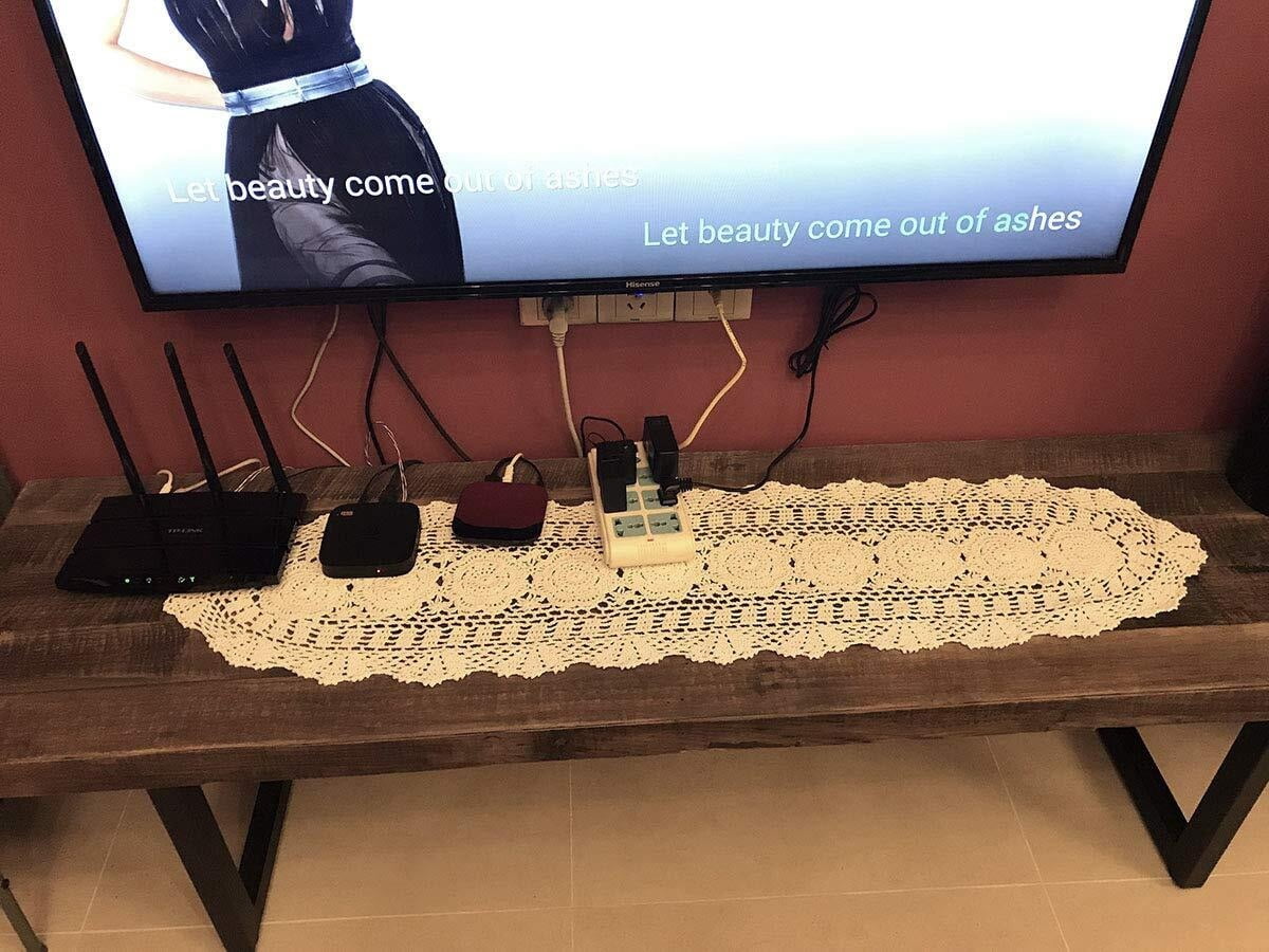 Handmade Crochet Cotton Table Runner Lace Doilies Doily Oval Dresser Scarves,11.8 by 35 Inches.