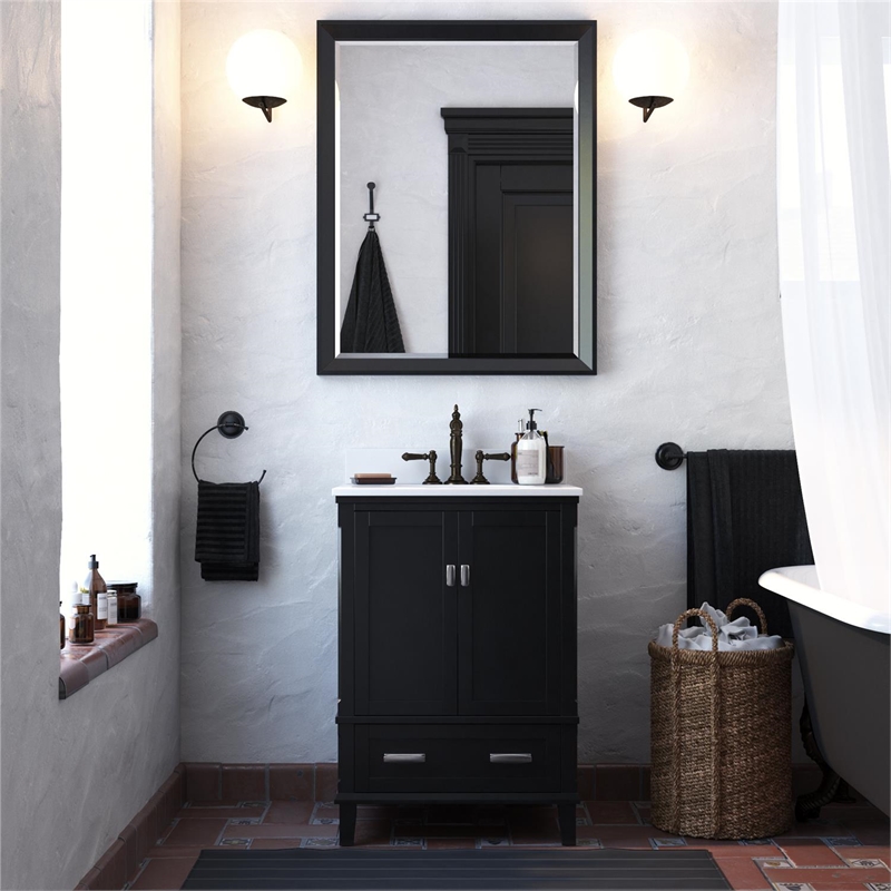 DHP Otum 24 Inch Bathroom Vanity with Sink, Black Wood