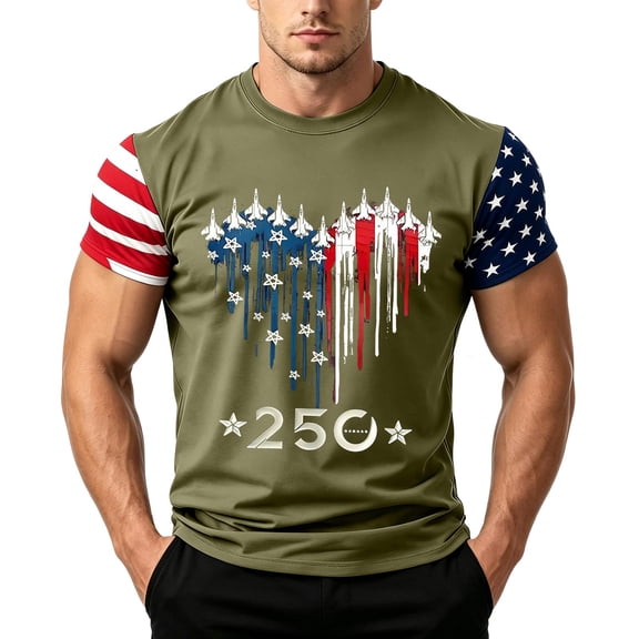 Fabrcox S-4XL 1776-2026 250 Anniversary USA T Shirt Flag Print Short Sleeve 4th of July T-Shirts for Men Independence Day Celebration Freedom Patriotic Big and Tall Men's Shirts