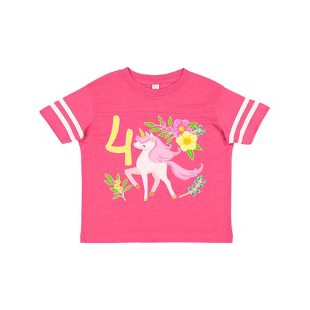 

Inktastic Fourth Birthday Pink Unicorn with Flowers Gift Toddler Boy or Toddler Girl T-Shirt