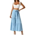 thumbnail image 2 of INSPIRE CHIC Women's Boho Pants Elastic High Waist Ruffled Flare Palazzo Chic Wide Leg Pants M Light Blue, 2 of 6