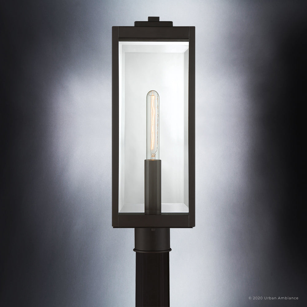Luxury Modern Farmhouse Outdoor Post Light, 20.50''H x 7.00''W, with Industrial Style Elements, Minimalist Design, Estate Bronze Finish and Clear Beveled Glass, UQL1353