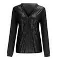 thumbnail image 7 of Womens Tops Women Sexy V-Neck Sequin Soild Color Long Sleeve Fold Navel Casual Blouse Black Summer Shirts Tops L, 7 of 7