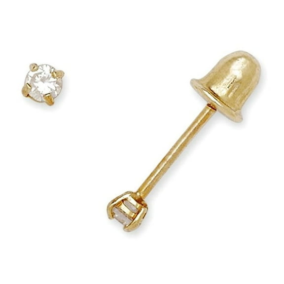 14k Yellow Gold 2mm Round Cubic Zirconia Screw Back Earrings Stud Earring for Women