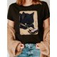 thumbnail image 1 of 1pc Women's Cotton Graphic T-Shirt - Cat and Sushi Print, Casual Crew Neck, Short Sleeves, Soft Knit Fabric for Spring/Summer, 1 of 6