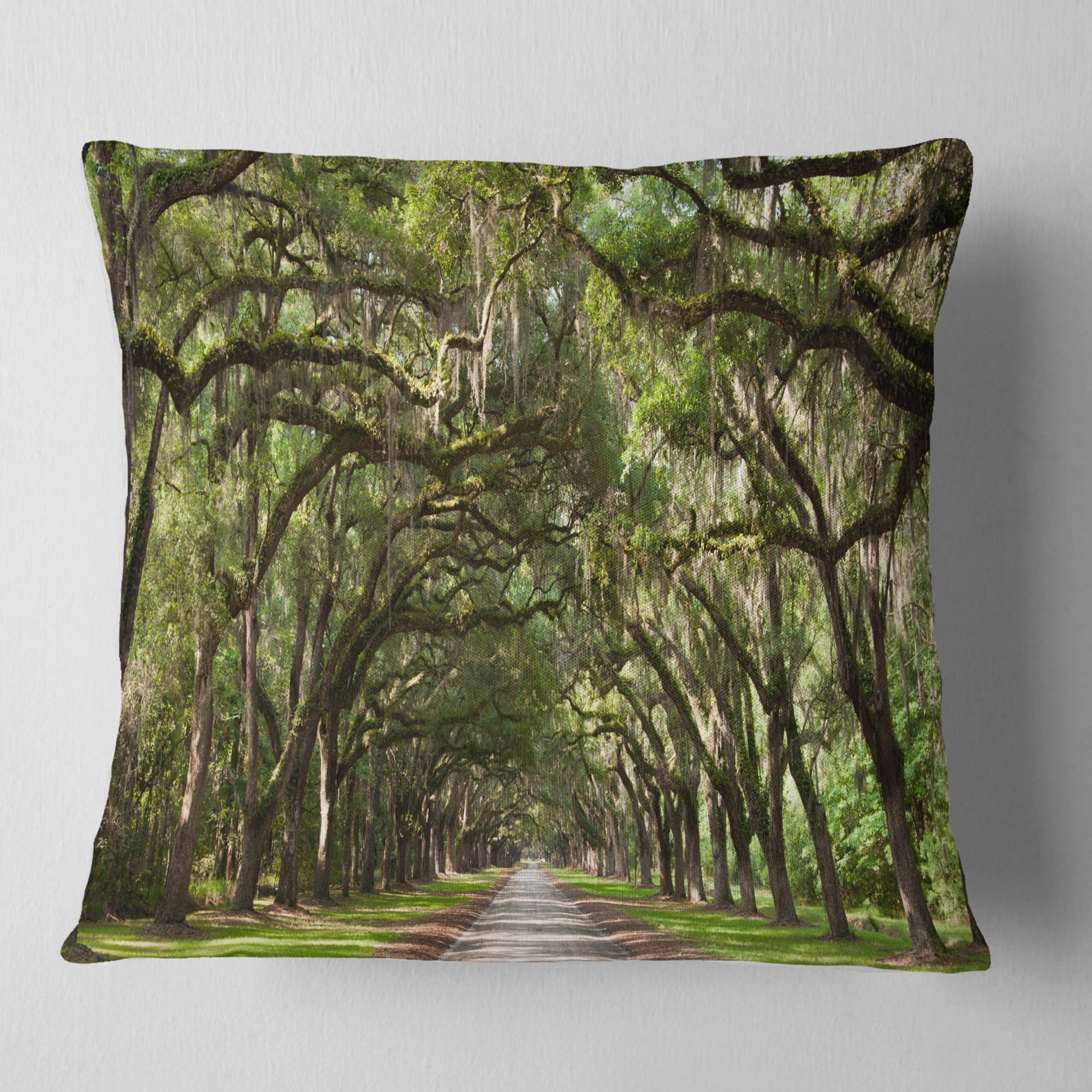 Designart Live Oak Tunnel - Photography Throw Pillow - 18x18