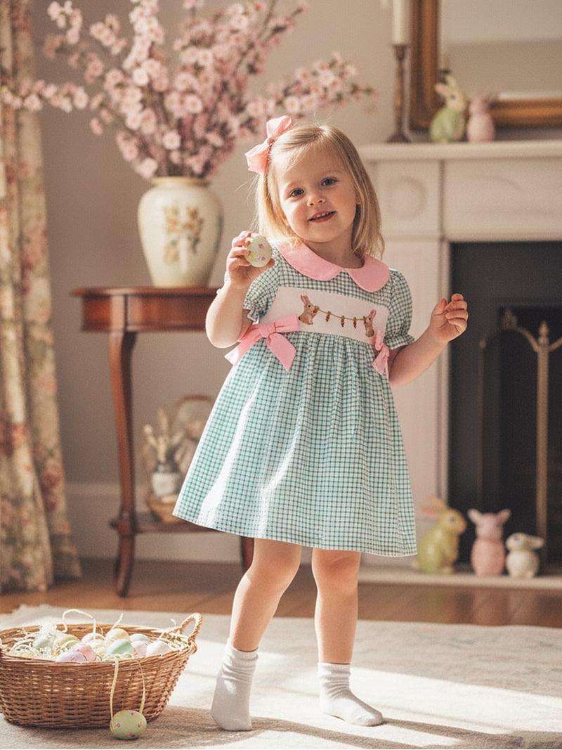 smocked dresses easter Light Pink Bunny Bishop Dress dont miss out on this soft and gentle dress Easter - Marie Nicole Clothing