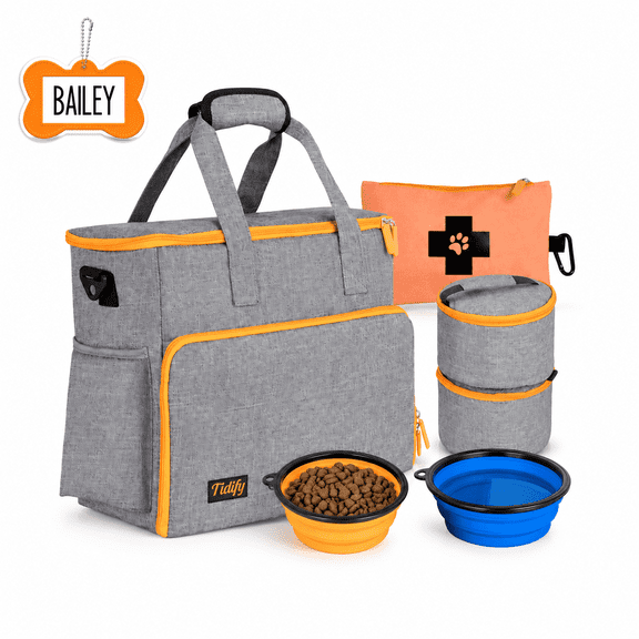 Tidify Large Airline Approved Travel Tote Bag with Storage Compartments and Organizer Soft-Sided Pet Carrier with 2 Food Containers, Gray