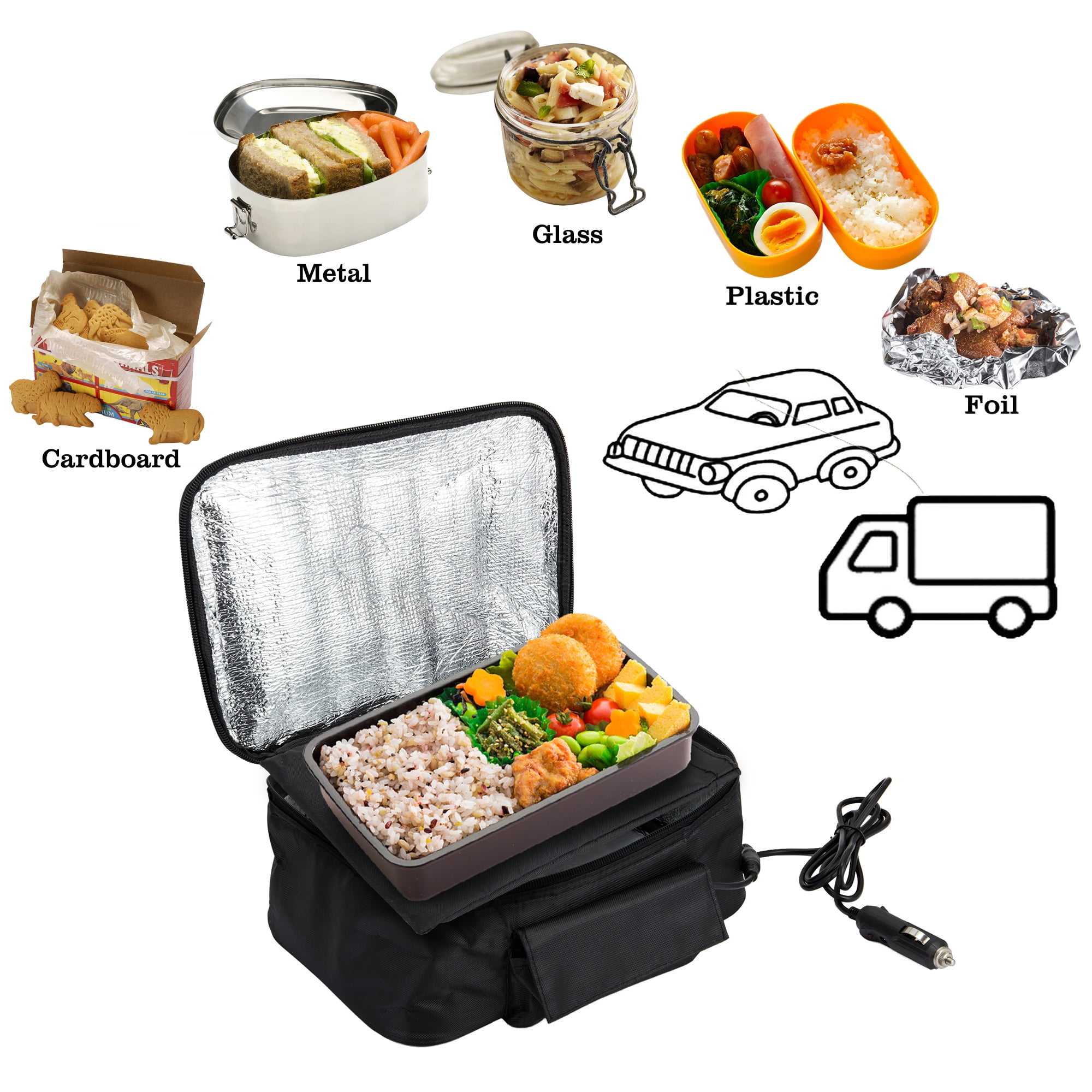 Picnic Camping Car Portable Electric Oven Hot Food Heating Bag Lunch Box Heater 