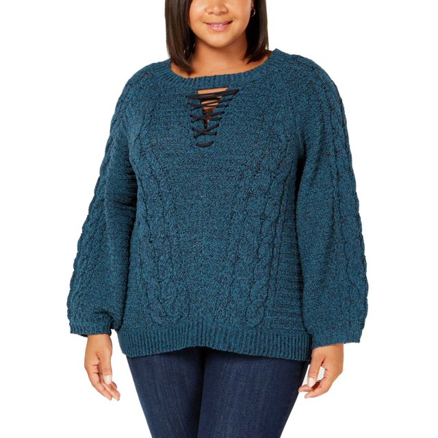 Love Scarlett Pull à Lacets (Bleu Moyen, 1X Plus)