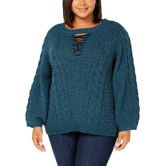 Love Scarlett Lace Up Sweater (Medıum Blue, 1X Plus)