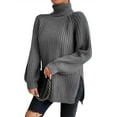 thumbnail image 1 of EYIIYE Chandail d'Automne Hiver pour Femmes à Manches Longues Col Roulé Tricoté chandail Couleur Unie Ourlet Fendu Long Tricoté Ample Décontracté Confortable, 1 of 8