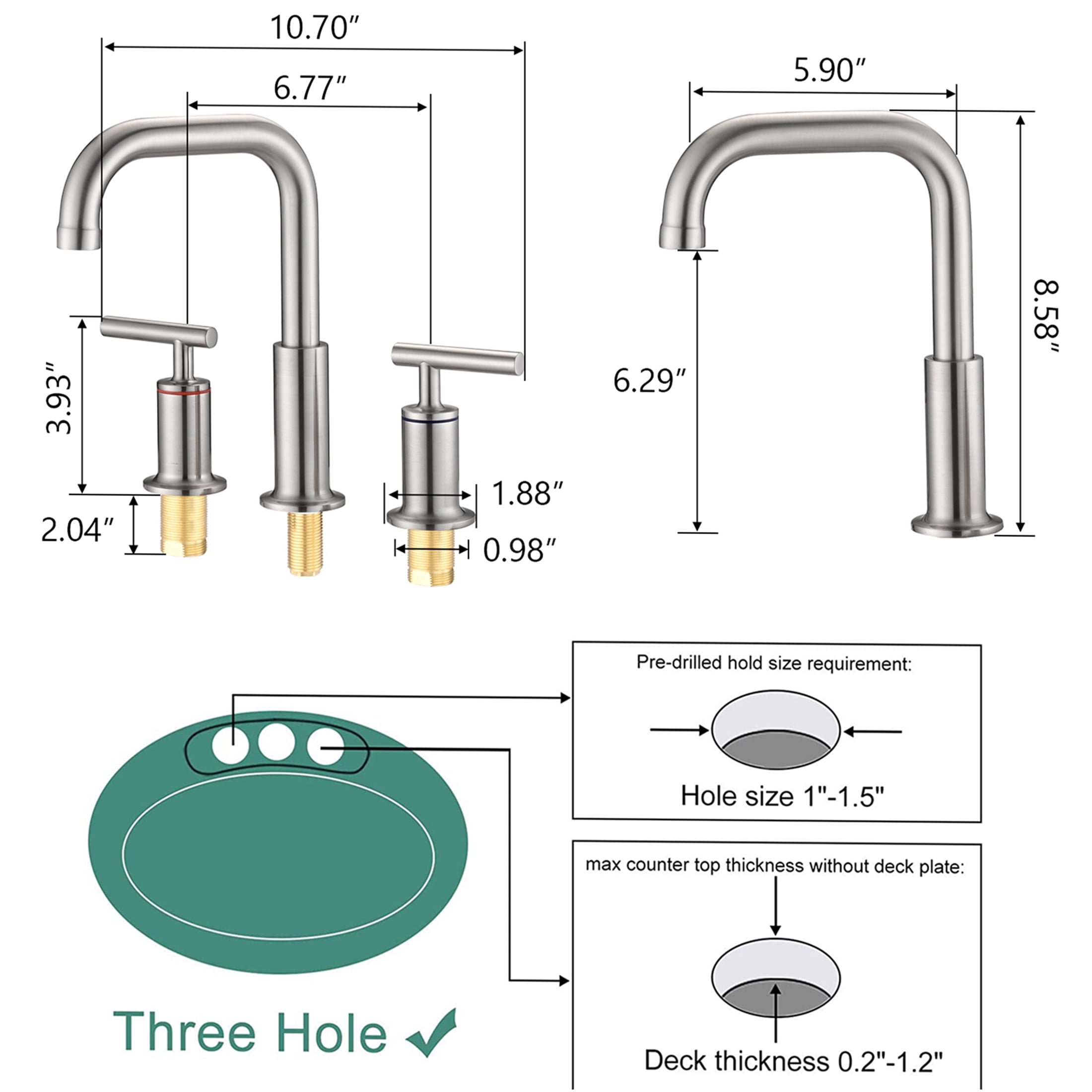 JERFIT 8 inch Widespread Bathroom Sink Faucet with Drain, Brushed Nickel Finish, High Arc Spout, Lever Handles, Solid Brass Construction