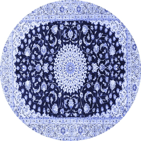 Ahgly Company Machine Washable Indoor Round Medallion Blue Traditional Area Rugs, 8' Round