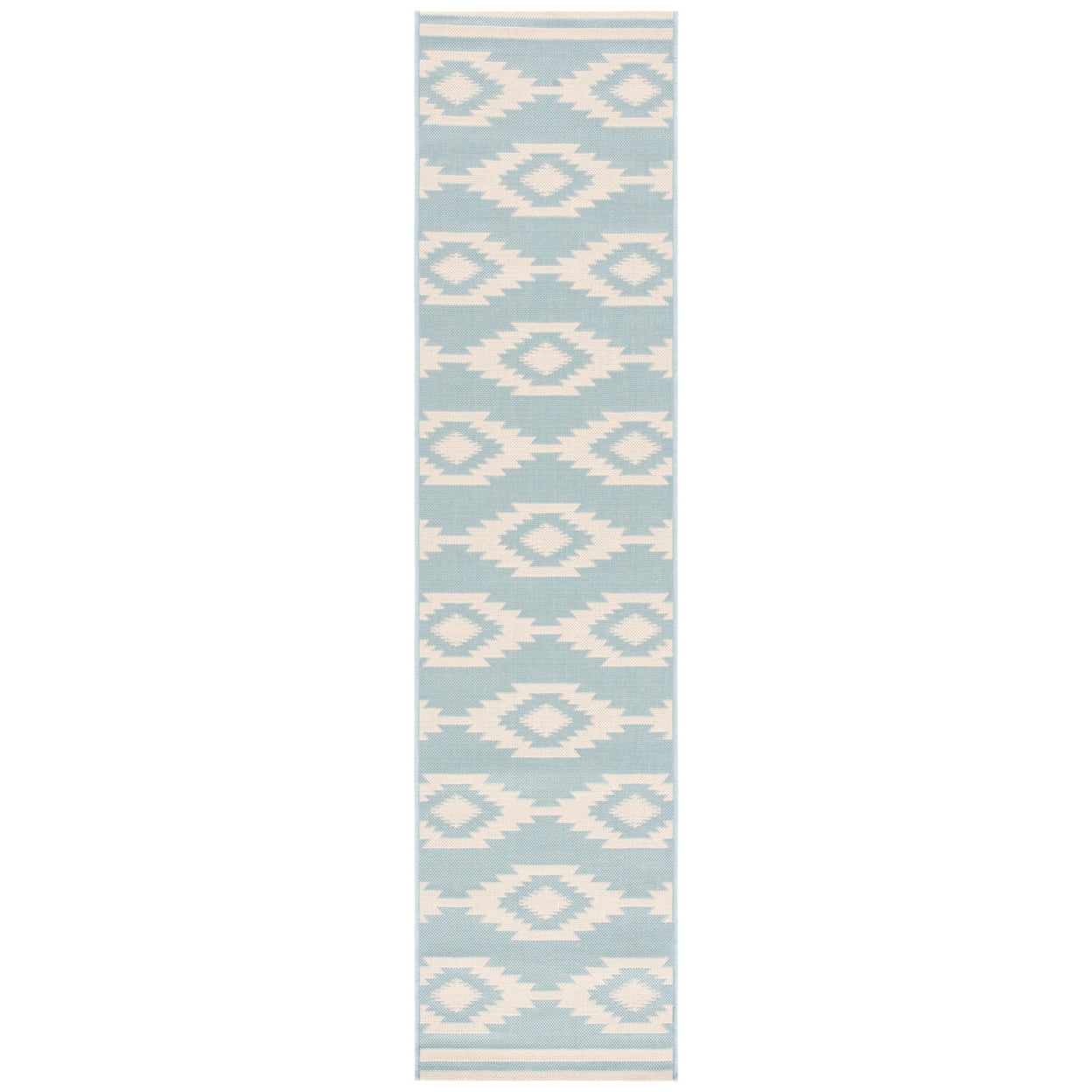 SAFAVIEH Beach House Vasiliki Geometric Indoor/Outdoor Area Rug, Cream/Aqua, 5'3" x 7'6"