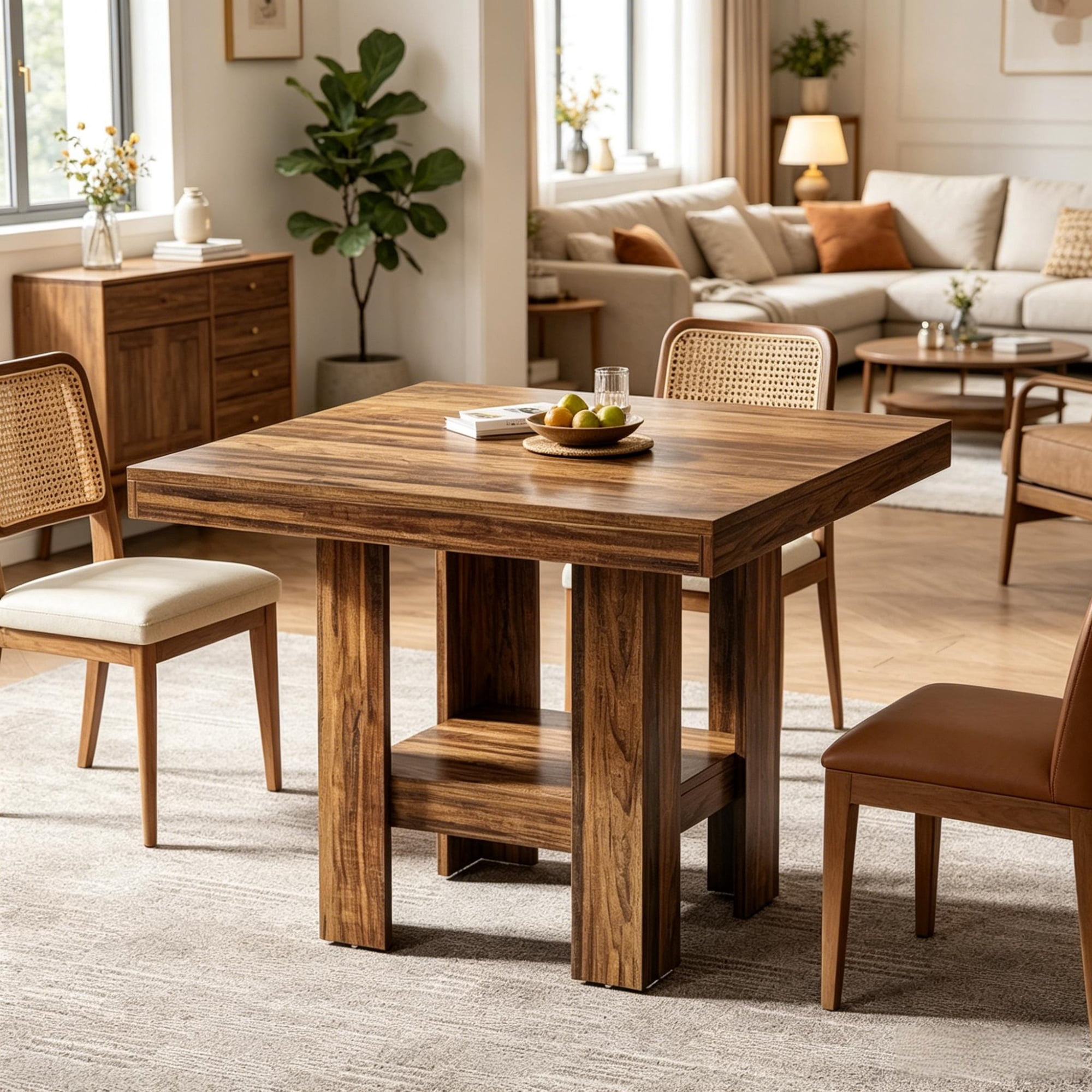 Compact Dining Table with Lower Storage Shelf, Sturdy MDF Multi-Purpose Table for 4 People Small Apartment Kitchen Office Gaming