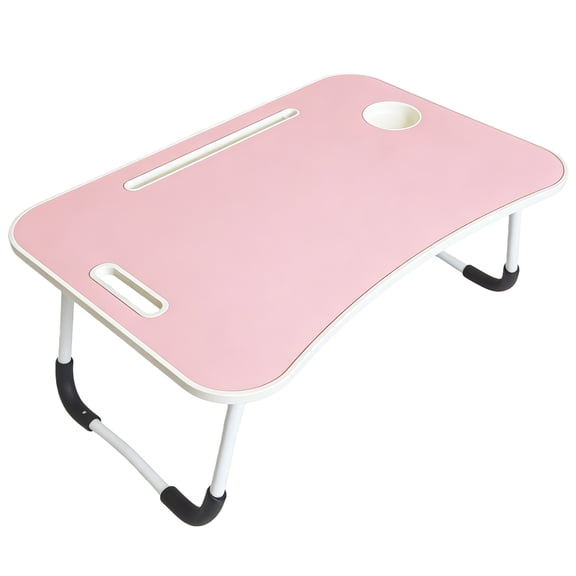 Foldable Lap Desk, 23.6 Inch Portable Bed Tray Table with 2 USB Ports/Slots/Cup Holder/Drawer, Anti-Slip for Working Reading Writing, Eating for Bed Sofa Couch Floor, Pink