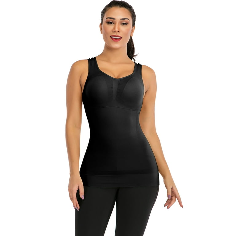 FANNYC Women's Cami Shaper With Built In Bra Tummy Control Camisole Tank Top  Underskirts Shapewear Body Shaper Compression Yoga Workout Vest,Black  /White/Apricot 
