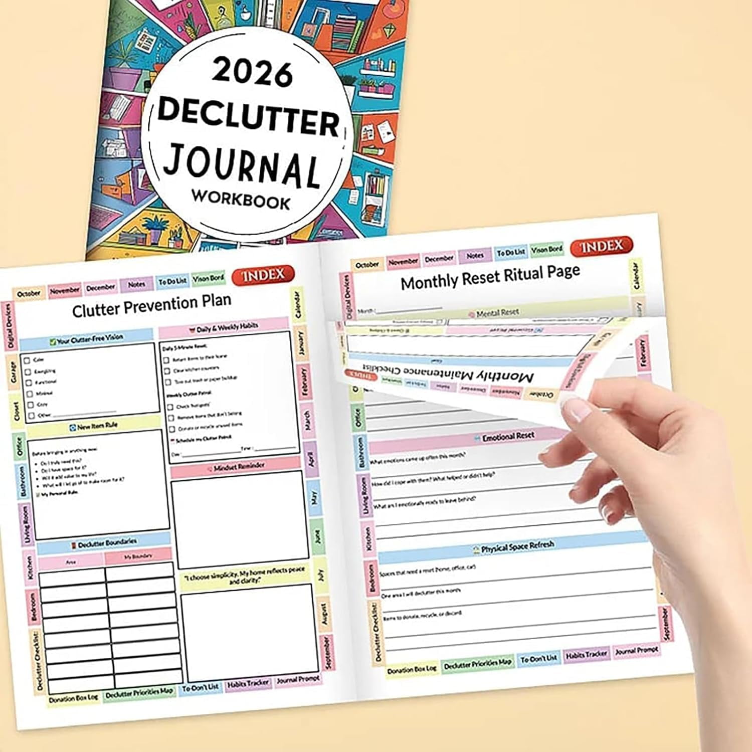 2026 Declutter Journal Workbook | Transform Your Home in 52 Weeks, 60 Page Guided Organization Planner, Prompts, Checklists, and Reflection Tools for Home & Life (1book,5 Colored Pen)