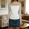 thumbnail image 2 of Women's Stretch Mesh Long Sleeve Base Layer Top Shirts Tunic Tees Crewneck Slim Fit Solid Color Soft Knit Casual Daily Wear Work Office Travel Fashion Essential for Women, 2 of 9