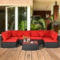 thumbnail image 4 of Gymax 7PCS Rattan Patio Conversation Set Sectional Furniture Set w/ Red Cushion, 4 of 10