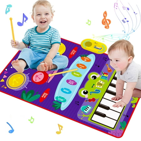 Richgv Upgraded Baby Toys for 1 Year Old Boys Girls, 2 in 1 Musical Toys Toddler Piano & Drum Mat with 2 Sticks, Learning Floor Blanket Birthday Gifts for 1 2 3 4 Year Boys Girls