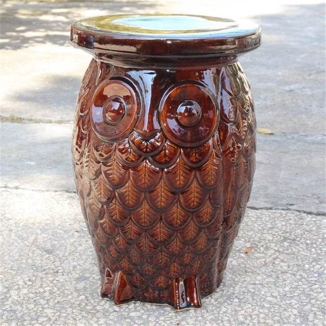 Pemberly Row Contemporary Wise Owl Ceramic Garden Stool in Brown