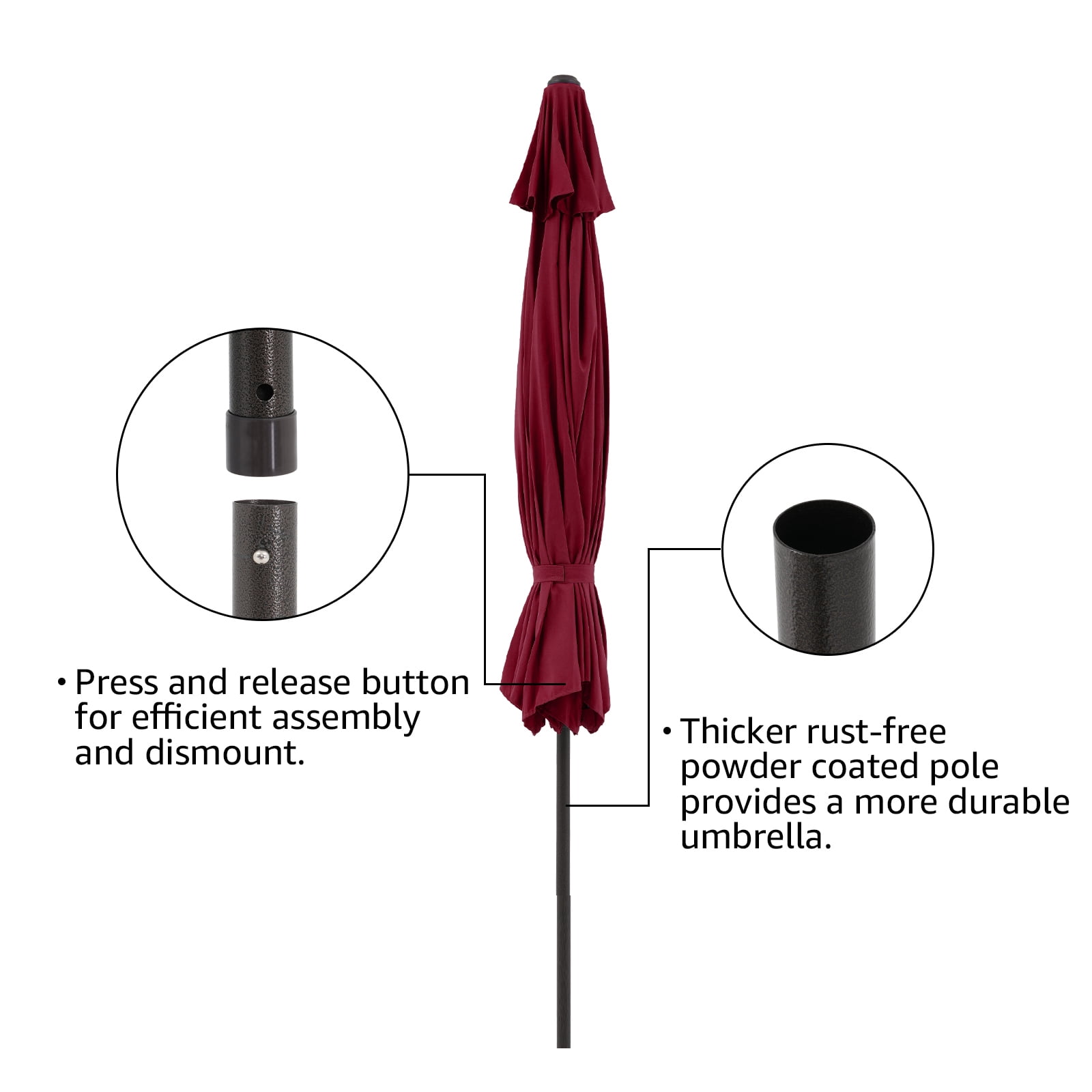 11' Patio Umbrella, Outdoor Table Market Large Umbrella with 8 Steel Ribs and Crank, Dark Red