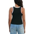 thumbnail image 3 of ATHLECHIC Women's Ribbed Summer Color Block Crew Neck Sleeveless Casual Shirts S Black Blue Pink, 3 of 5