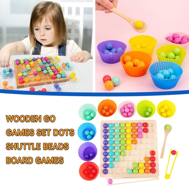 Herrnalise Juguetes para niños de 3 a 6 años Juego de Go de madera con cuentas de puntos Juegos de mesa Juguete Rompecabezas de cuentas con clip de arcoíris