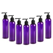 PURPLE PET Cosmo Plastic Bottle (PBA Free) 4 Oz w/ Black Lotion Pump Dispenser (6 Bottle Pack) by Grand Parfums