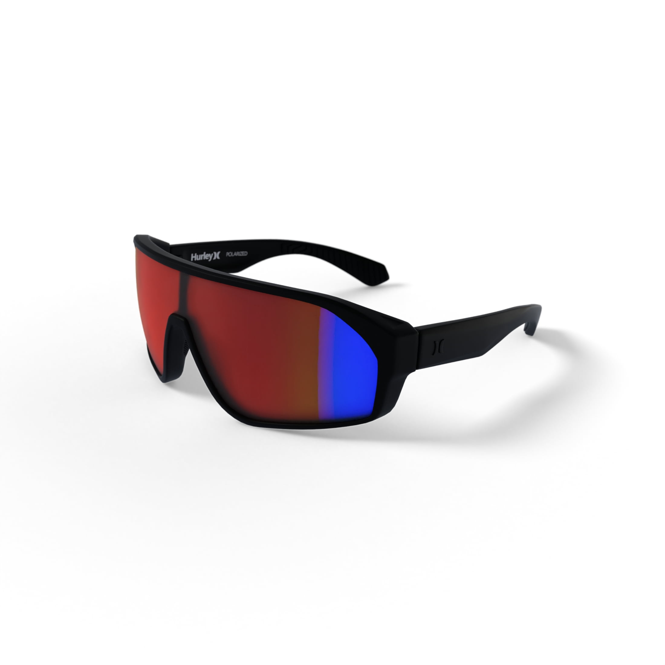 Hurley Scar HSM1017PS Shield Sunglasses Matte Black Frame Red Mirror Polarized Lens with AR Coating