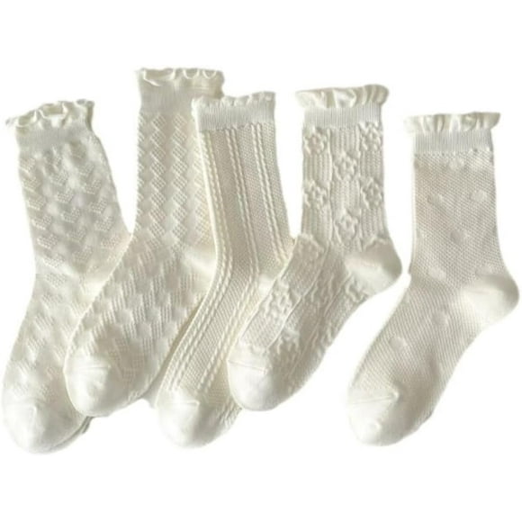 5 Paires de Chaussettes Coquettes à Volants Girly Mignonnes Esthétiques Chaussettes en Maille pour Femmes Vêtements Floraux Cottagecore