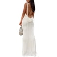 thumbnail image 4 of KOMOO Women Backless Bodycon Dress Sleeveless Halter Long Dress Tie Up Knitted Long Dresses, 4 of 9